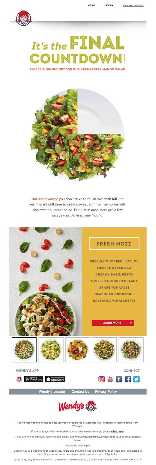 Wendy's email marketing example